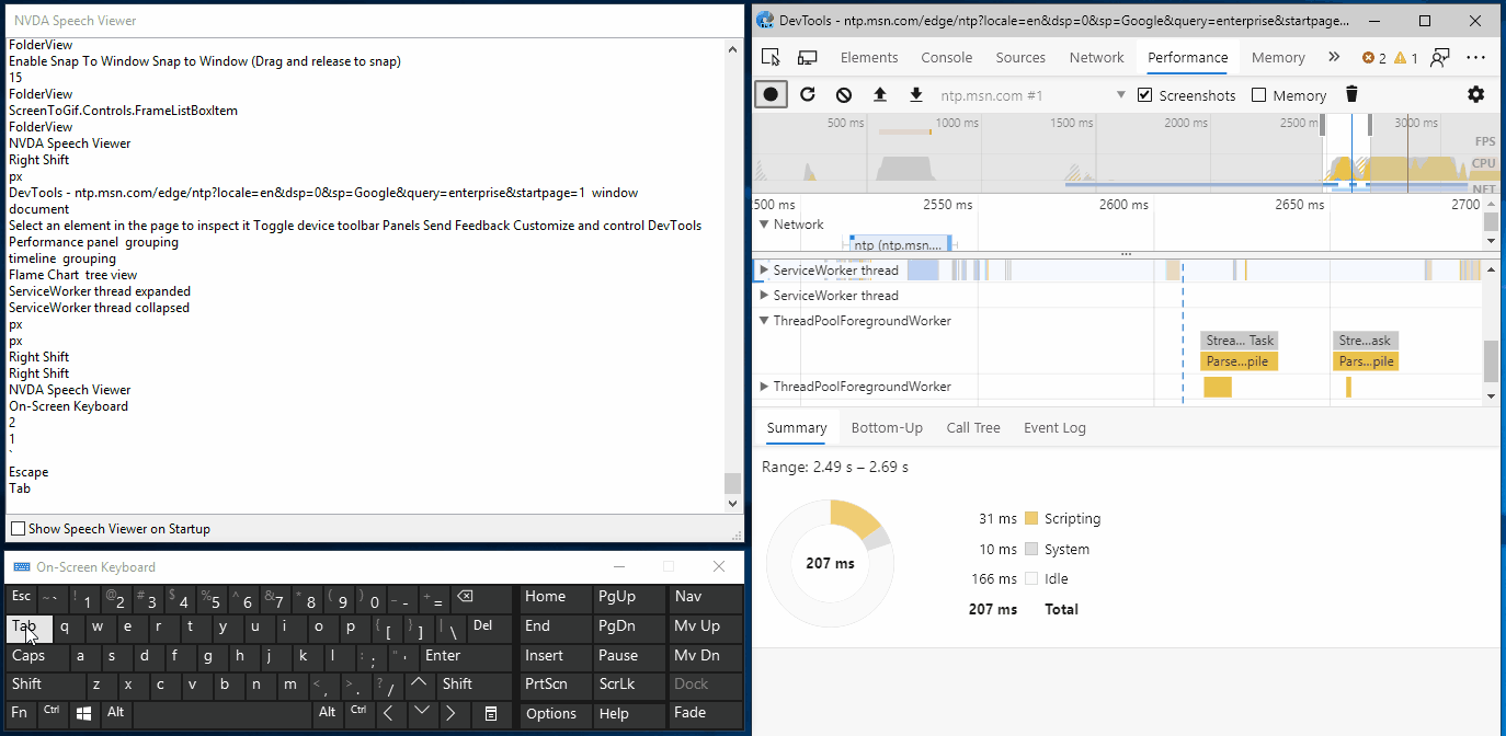 La herramienta Rendimiento de DevTools con la navegación del teclado y las mejoras del lector de pantalla