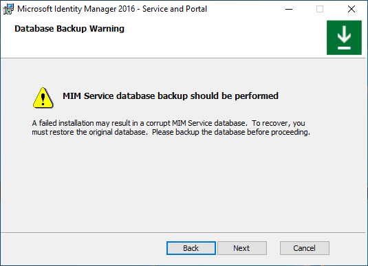 Imagen de pantalla del mensaje de advertencia de SQL