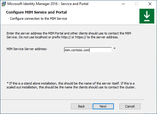 Imagen de pantalla de nombre del servidor de servicio MIM