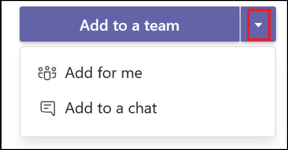 Captura de pantalla que muestra la opción Agregar a un equipo.