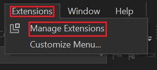 Captura de pantalla que muestra la selección de Extensiones.