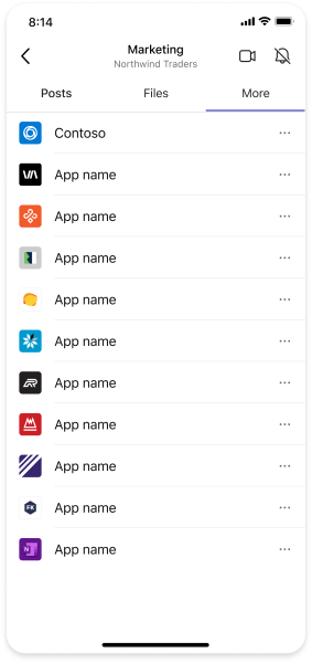 En el ejemplo se muestra una lista de aplicaciones de pestaña para la pantalla de autenticación.