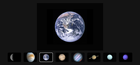 Captura de pantalla que muestra un ejemplo del estado de Live Share para sincronizar qué planeta del sistema solar se presenta activamente a la reunión.