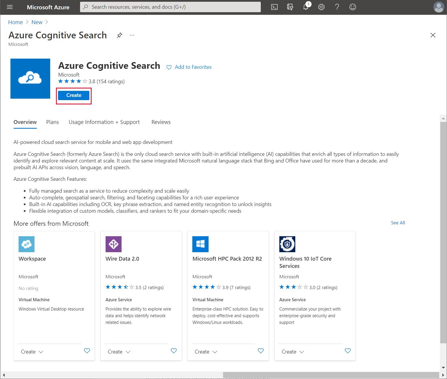 Crear el servicio Azure Cognitive Search.