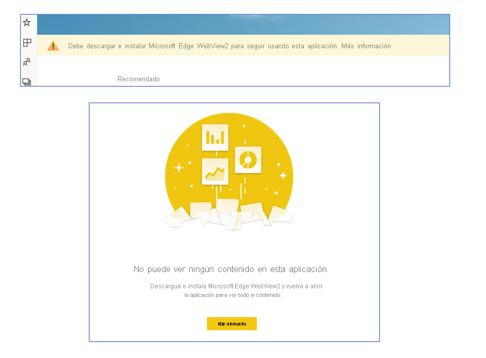 Screenshot of install WebView2 message in the Power BI app for Windows.