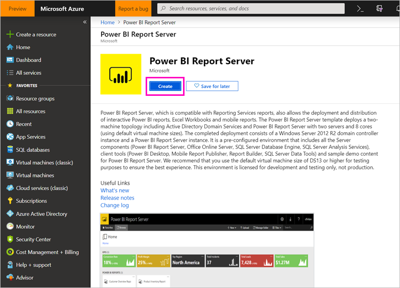 Create Power BI Report Server VM