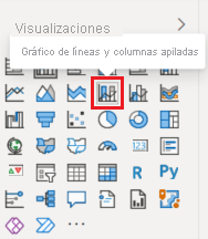 Screenshot of the Visualizations pane with the line and stacked column chart icon called out.