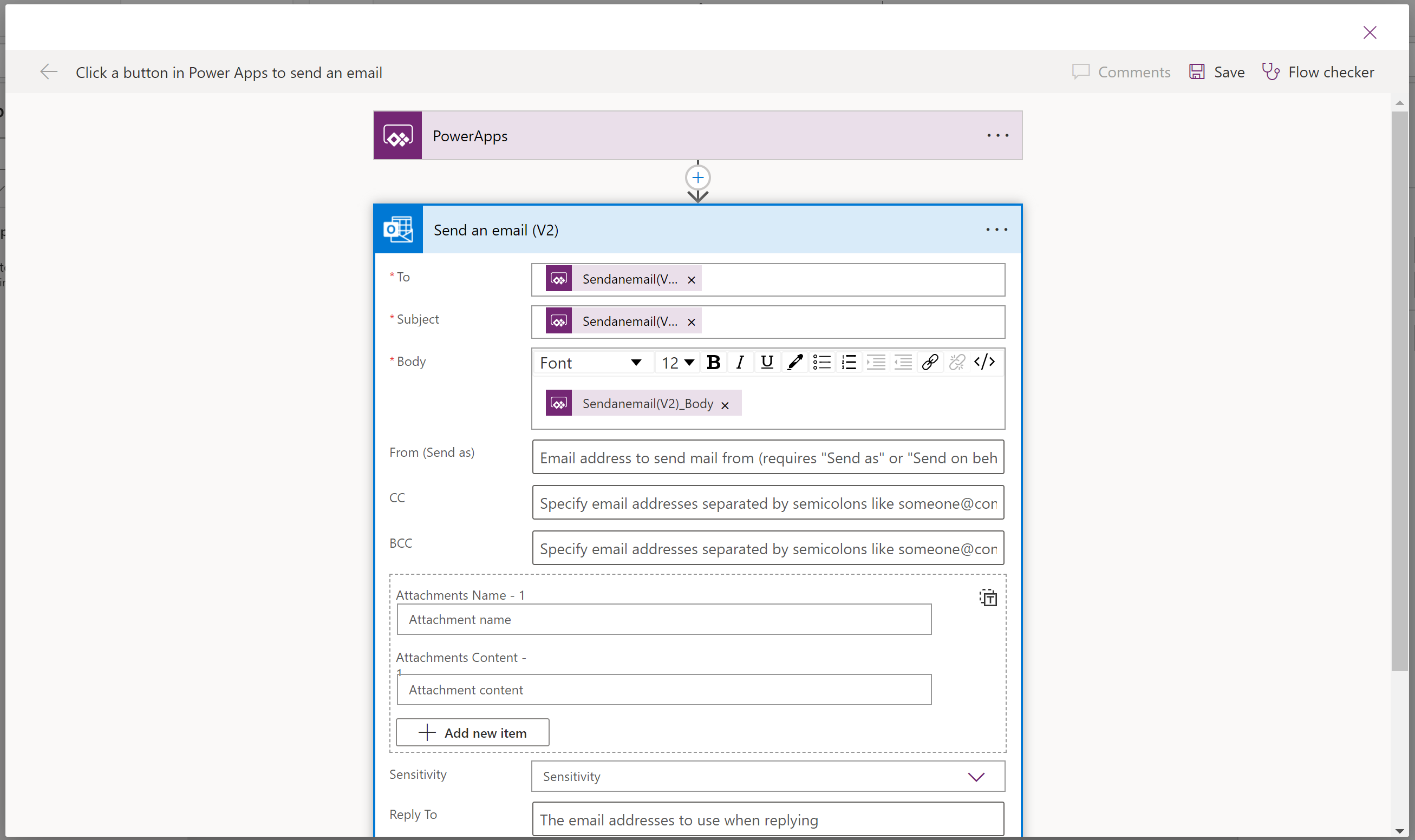 Una captura de pantalla que muestra el flujo abierto en el editor para su personalización.