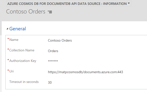 Crear el origen de datos con el proveedor de datos de Azure Cosmos DB para NoSQL.