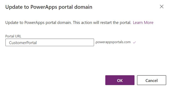 Actualizar al dominio de portales de Power Apps: URL de portal.