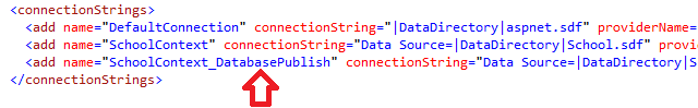 DatabasePublish connection string in Web.config