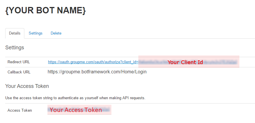 Copy client ID and access token