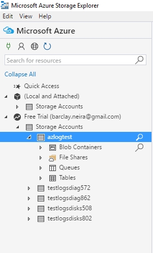 Captura de pantalla de las cuentas de almacenamiento del Explorador de Storage