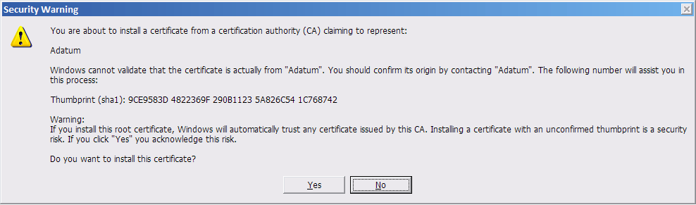 Instalación de certificados de ejemplo de CardSpace de Windows