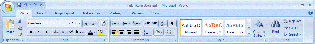 The first tab of the Word 2007 Ribbon
