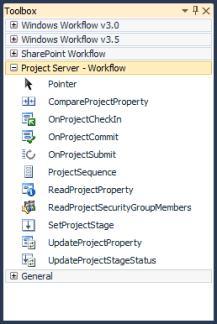 Actividades de flujo de trabajo de Project Server en el cuadro de herramientas