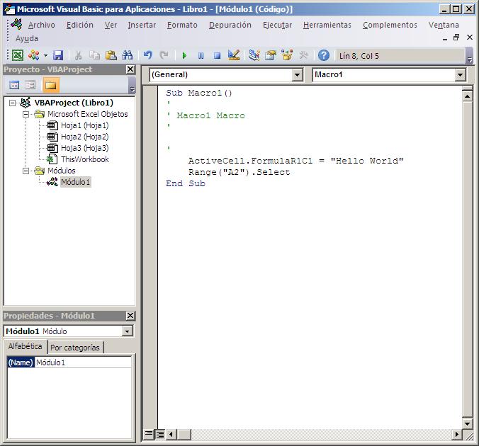 Código de macros del Editor de Visual Basic