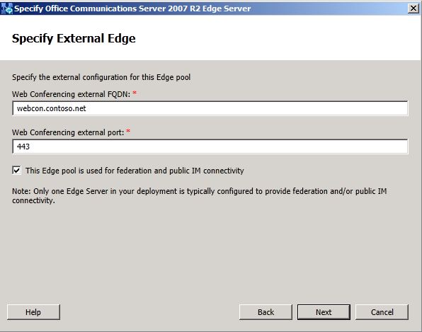 Cuadro de diálogo Servidor perimetral, cuadro de diálogo Especificar servidor perimetral de la página perimetral externa