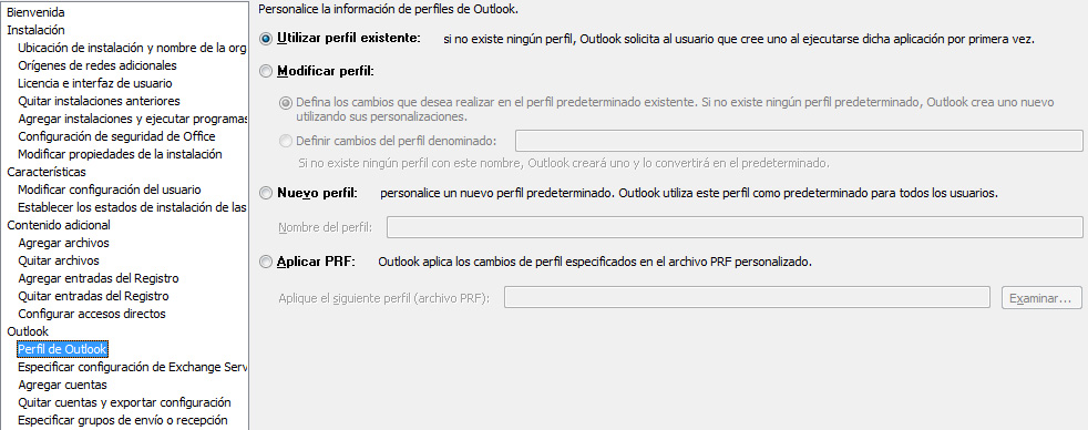 Configuración del perfil de Outlook en la OCT