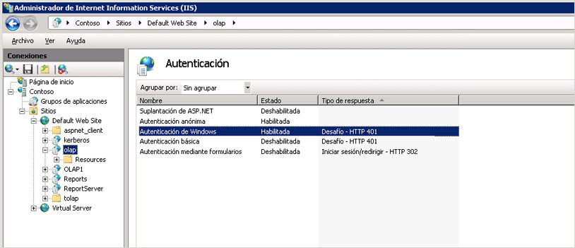 Captura de pantalla de la configuración de autenticación de directorio virtual