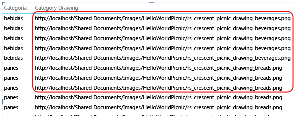 Las direcciones URL de imagen aparecen como texto en un informe