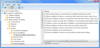 Figura 6 Directivas de instalación de dispositivos en Windows Vista