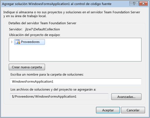 Almacenar solución en Team Foundation Server