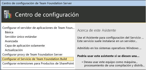 Centro de configuración de Team Foundation Server