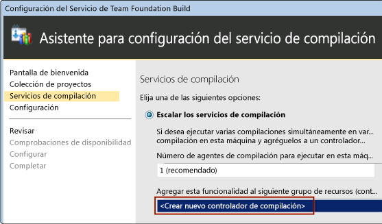 Asistente para configuración del servicio de compilación