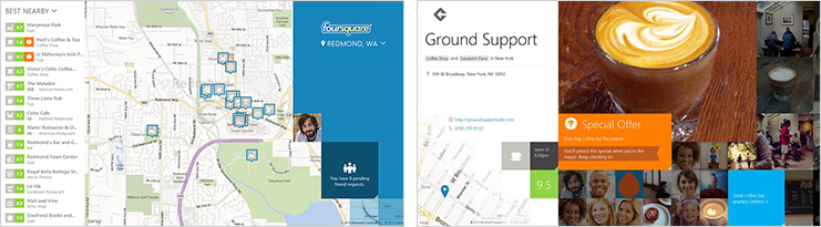 Vista de mapa de la aplicación Foursquare