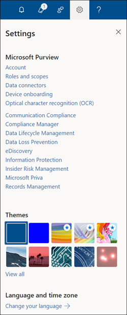 Panel de configuración del portal de Microsoft Purview.