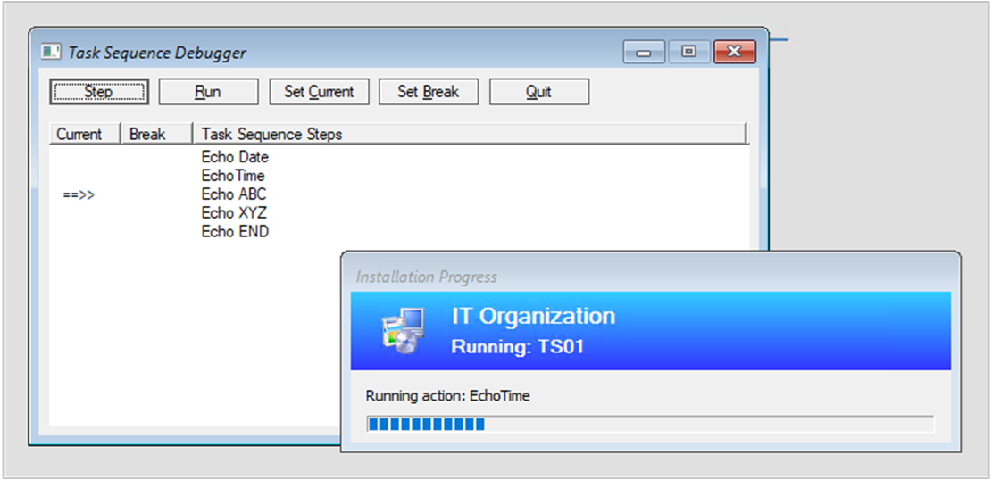 Captura de pantalla del depurador de secuencia de tareas