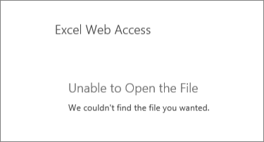 Captura de pantalla del mensaje de error del elemento web de Excel Online de SharePoint 2016.