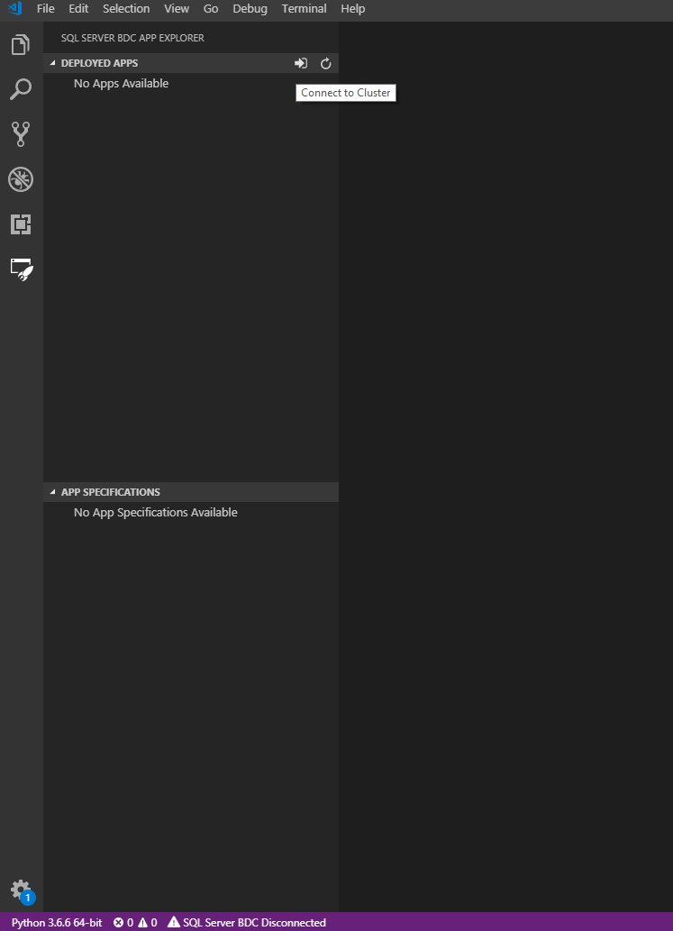 Captura de pantalla que muestra el Explorador de aplicaciones sin aplicaciones ni especificaciones de aplicaciones.