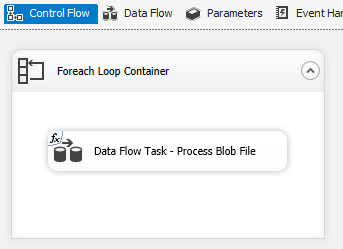 Captura de pantalla en la que se muestra el contenedor de bucles Foreach de la pestaña Flujo de control.