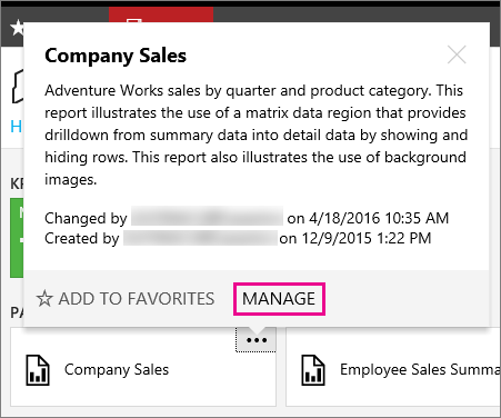 Screenshot that shows the ellipsis option selected and the MANAGE option called out.