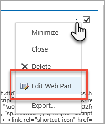 Edite la página web desde el desplegable del elemento web.