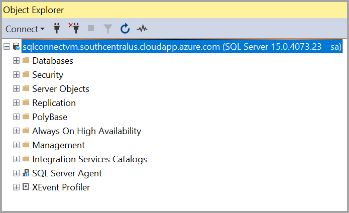 Captura de pantalla de la conexión de máquinas virtuales de Azure SQL.