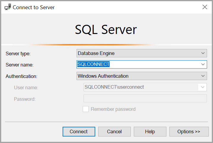Campo Nombre del servidor para SQL Server