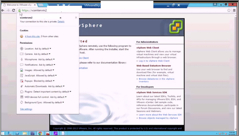 Captura de pantalla de la página de comprobación de la conexión.