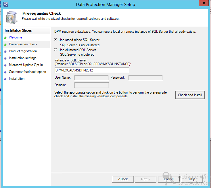 Captura de pantalla que muestra la página de configuración de DPM.
