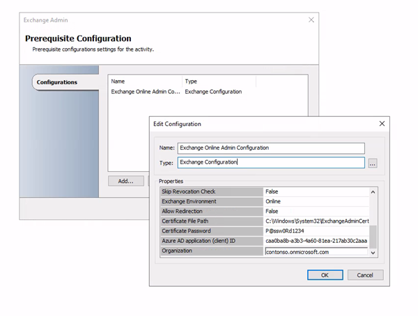 Captura de pantalla que muestra la pantalla de configuración de requisitos previos del administrador de Exchange.