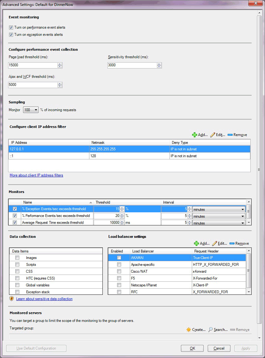 Captura de pantalla de Client-Side Configuración avanzada.
