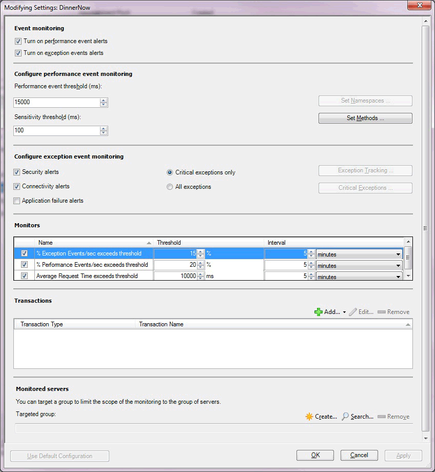 Captura de pantalla de la modificación de la configuración del lado servidor.