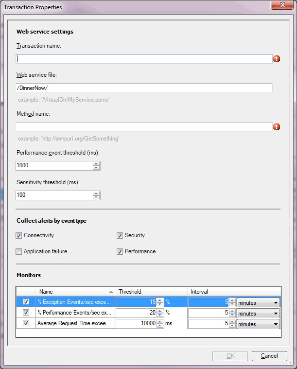Captura de pantalla de la transacción del lado servidor ASP.NET servicio web.