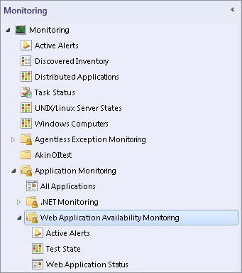 Captura de pantalla de la carpeta Supervisión de disponibilidad de aplicaciones web.