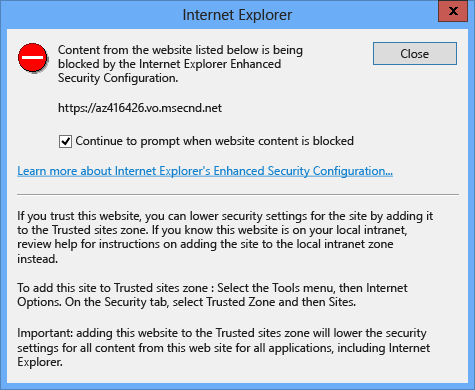 Captura de pantalla que muestra el elemento emergente en Internet Explorer.
