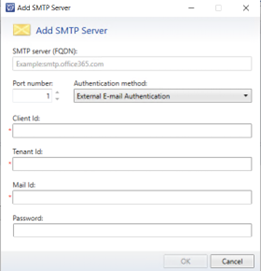 captura de pantalla de la adición de un servidor SMTP.