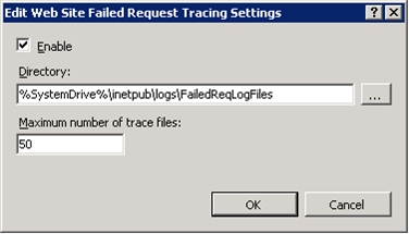 Captura de pantalla del cuadro de diálogo Editar configuración de seguimiento de solicitudes con error del sitio web.