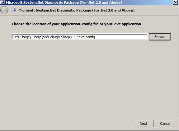 Captura de pantalla del cuadro de diálogo de selección del archivo de configuración de la aplicación .NET.